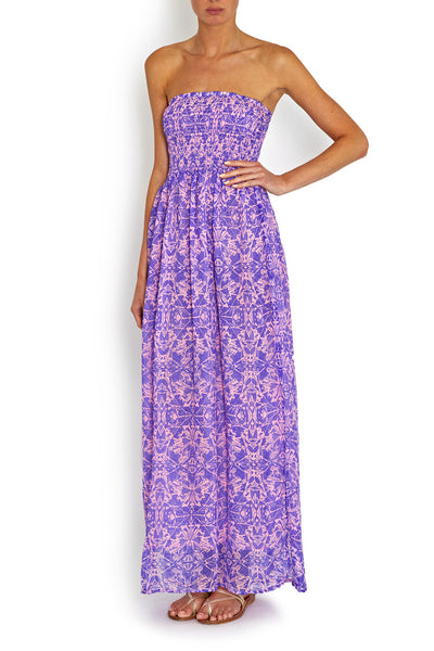 Maxi dress in purple sea shimmering in SILK , Dress - BEACH CANDY, alimitlessworld
 - 1