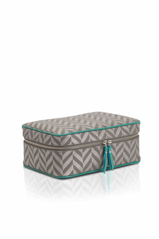 Elena at Anatolia Canvas Cosmetic bag in Silver Grey/ Aqua , cosmetic bag - Misela, alimitlessworld
